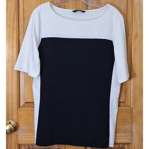 Lauren Ralph Lauren Shirt Women's Large Cream Black Colorblock